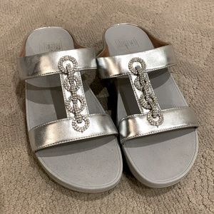 Silver FitFlop sandal with jewels down the front